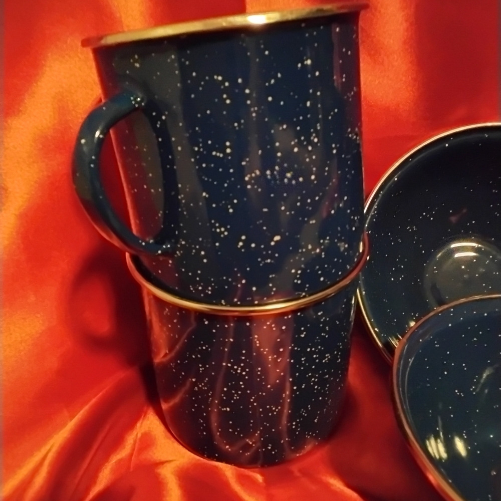 PRICE DROP! Stansport Enameled Blue Speckled Dinnerware - Picture 4 of 4